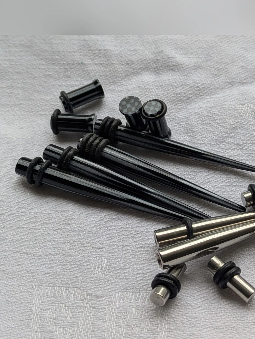 Black Stainless Steel and Acrylic Ear Taper and Plug Set - Body Jewelry Lot